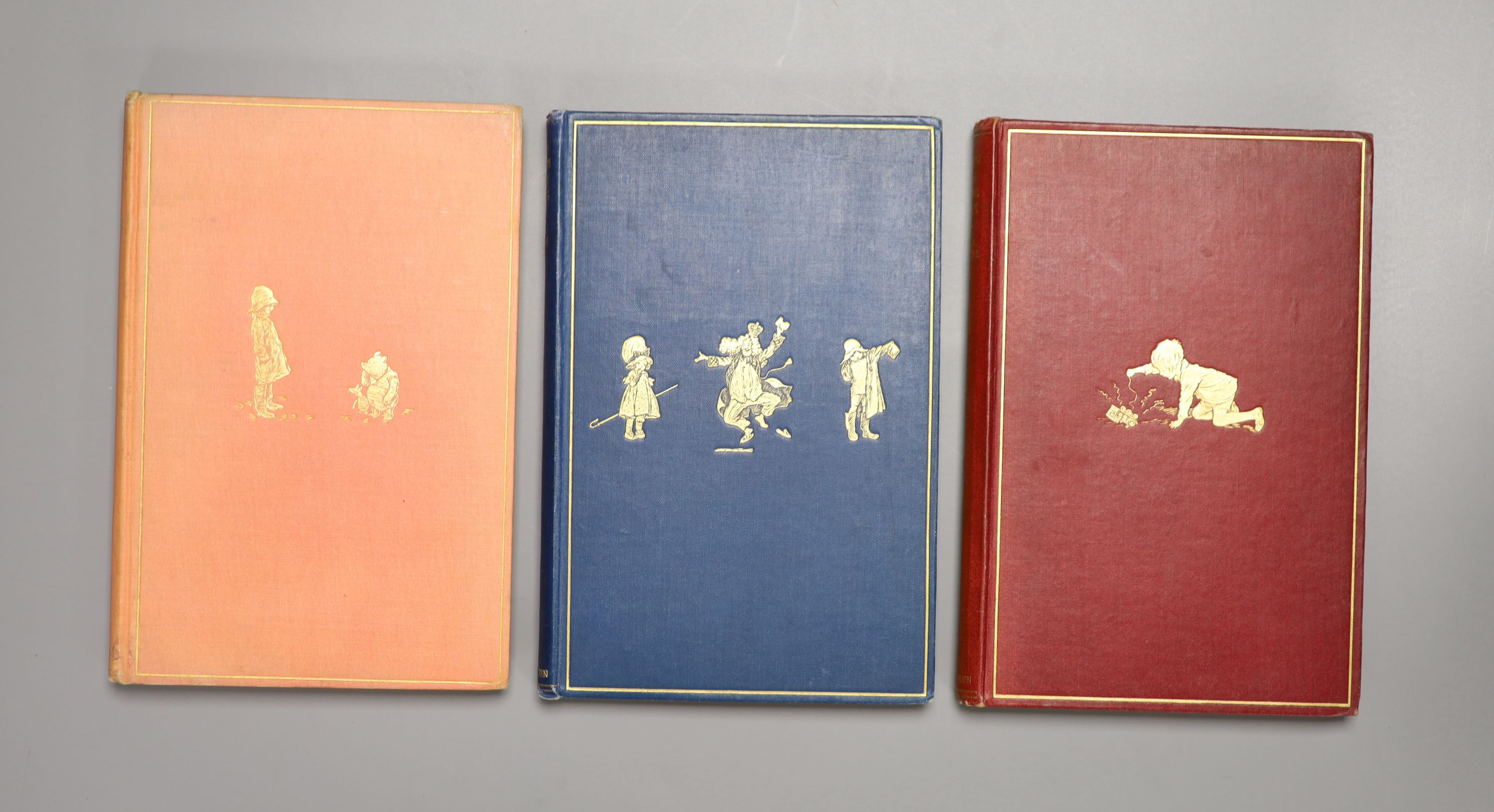 Milne, Alan Alexander - 3 works, all illustrated by Ernest H. Shepard - Now We Are Six, 1st edition, 8vo, original cloth gilt, faded ink ownership inscription to front fly leaf, London, 1927; The House at Pooh Corner, 1s